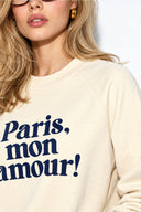 Kadın Mon Amour Baskılı Sweatshirt %100 Pamuk-Kemik