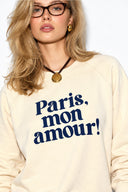Kadın Mon Amour Baskılı Sweatshirt %100 Pamuk-Kemik