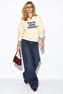 Kadın Mon Amour Baskılı Sweatshirt %100 Pamuk-Kemik