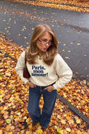Kadın Mon Amour Baskılı Sweatshirt %100 Pamuk-Kemik
