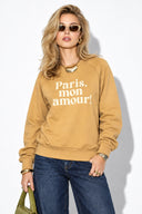 Kadın Mon Amour Baskılı Sweatshirt %100 Pamuk-Sarı