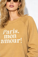 Kadın Mon Amour Baskılı Sweatshirt %100 Pamuk-Sarı