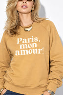 Kadın Mon Amour Baskılı Sweatshirt %100 Pamuk-Sarı