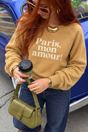 Kadın Mon Amour Baskılı Sweatshirt %100 Pamuk-Sarı