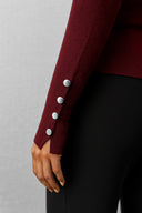 Kadın Mona Bisiklet Yaka Kolu Düğmeli Triko Kazak - Bordo