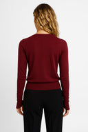 Kadın Mona Bisiklet Yaka Kolu Düğmeli Triko Kazak - Bordo