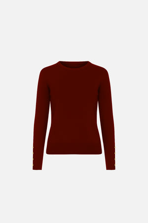 Kadın Mona Bisiklet Yaka Kolu Düğmeli Triko Kazak - Bordo