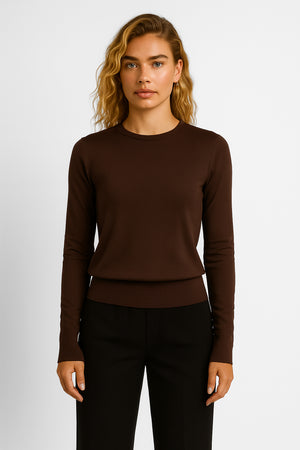 Kadın Mona Bisiklet Yaka Kolu Düğmeli Triko Kazak - Kahverengi