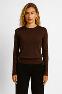 Kadın Mona Bisiklet Yaka Kolu Düğmeli Triko Kazak - Kahverengi