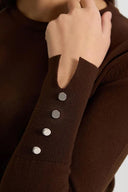 Kadın Mona Bisiklet Yaka Kolu Düğmeli Triko Kazak - Kahverengi