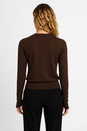 Kadın Mona Bisiklet Yaka Kolu Düğmeli Triko Kazak - Kahverengi