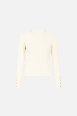 Kadın Mona Bisiklet Yaka Kolu Düğmeli Triko Kazak - Kemik