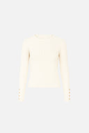 Kadın Mona Bisiklet Yaka Kolu Düğmeli Triko Kazak - Kemik