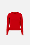 Kadın Mona Bisiklet Yaka Kolu Düğmeli Triko Kazak - Kırmızı