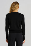 Kadın Mona Bisiklet Yaka Kolu Düğmeli Triko Kazak - Siyah