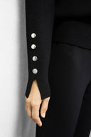 Kadın Mona Bisiklet Yaka Kolu Düğmeli Triko Kazak - Siyah