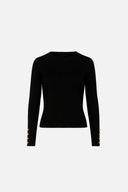 Kadın Mona Bisiklet Yaka Kolu Düğmeli Triko Kazak - Siyah