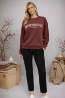 Kadın Montrouge Süzene Nakışlı Sweatshirt %100 Pamuk - Bordo