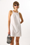 Kadın Nakış İşlemeli Mini Elbise %100 Pamuk - Beyaz