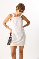 Kadın Nakış İşlemeli Mini Elbise %100 Pamuk - Beyaz