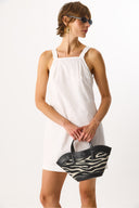 Kadın Nakış İşlemeli Mini Elbise %100 Pamuk - Beyaz