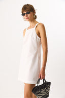 Kadın Nakış İşlemeli Mini Elbise %100 Pamuk - Beyaz