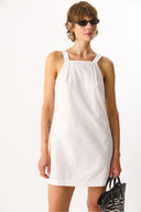 Kadın Nakış İşlemeli Mini Elbise %100 Pamuk - Beyaz