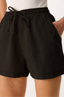 Kadın Nikki Beli Lastikli Şort %100 Keten - Siyah