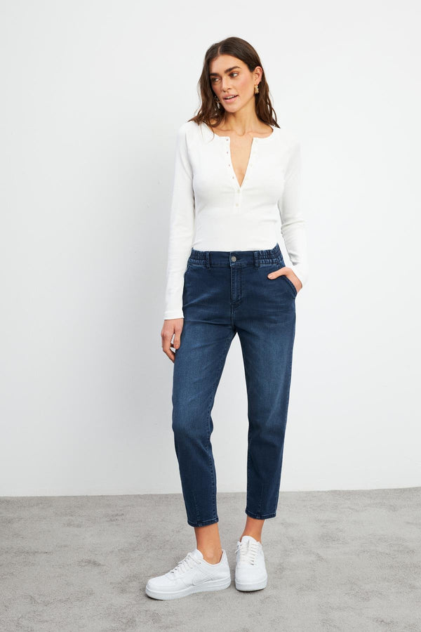 Kadın Norah Blue Black Beli Lastikli Jean Pantolon (Lyocell)