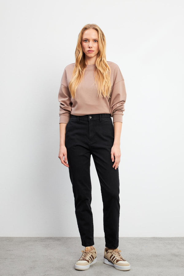 Kadın Norah Carbon Black Beli Lastikli Jean Pantolon - 11802CB-844