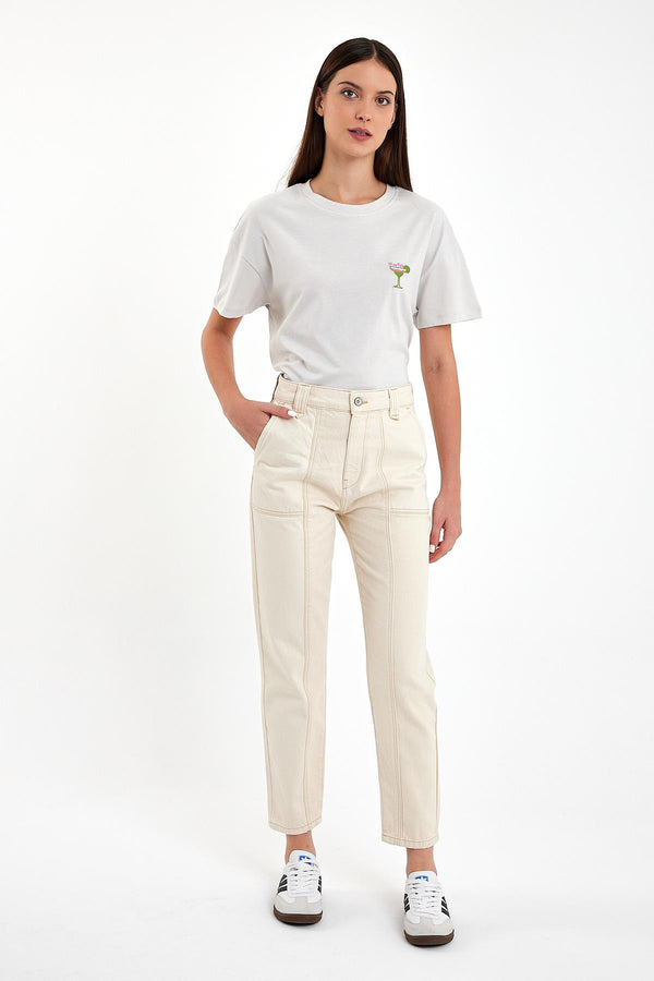 Norah Cepli Off White Jean Pantolon - OFF WHITE