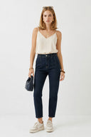 Kadın Norah Deep Dark Blue Beli Lastikli Jean Pantolon - Deep Dark Blue