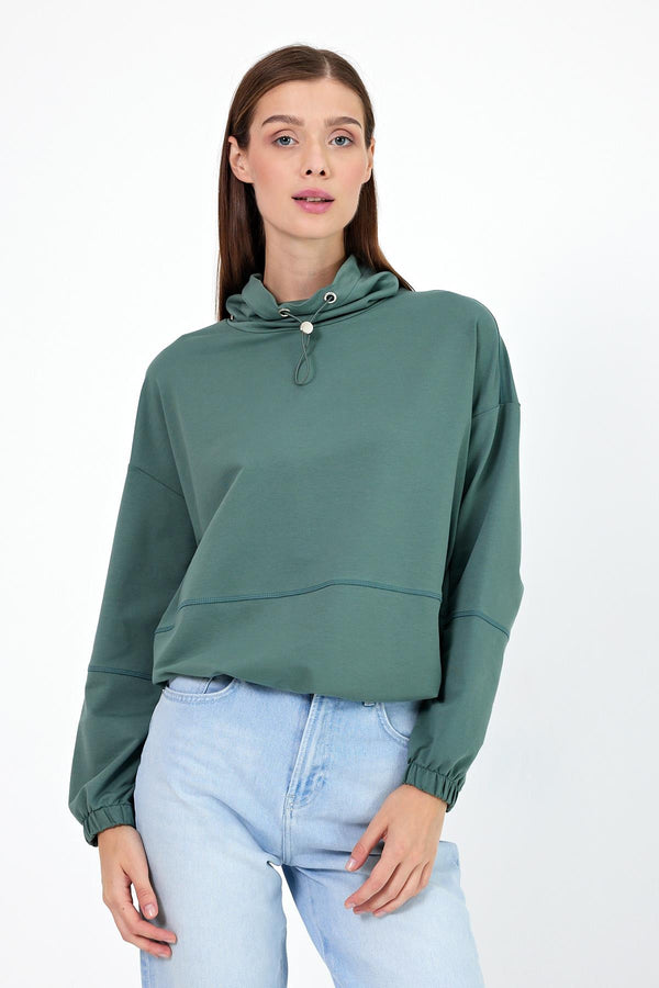 Norah Yakası Detaylı Regular Fit Sweatshirt - GÖL YEŞİLİ