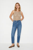 Kadın Norah Med Blue Yıpratma Detaylı Beli Lastikli Jean Pantolon - Med Blue
