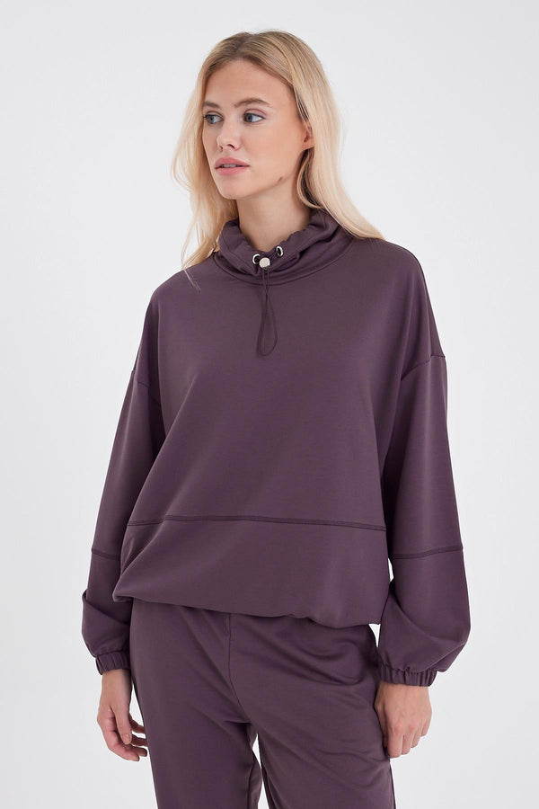 Norah Yakası Detaylı Regular Fit Sweatshirt - MOR