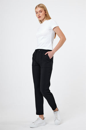 Norah Beli Lastikli Gabardin Smart Pantolon - SİYAH