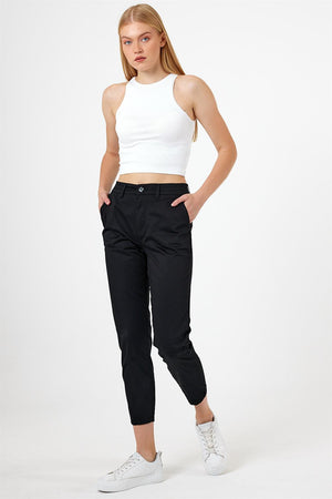 Norah Beli Lastikli Gabardin Pantolon - SİYAH
