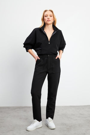 Kadın Norah Siyah Beli Lastikli Smart Gabardin Pantolon