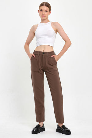 Norah Beli Lastikli Gabardin Smart Pantolon - VİZON