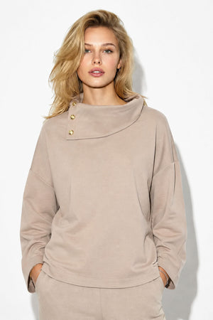 Kadın Norah Yakası Detaylı Regular Fit Sweatshirt-Vizon