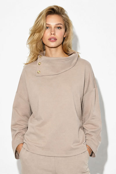 Kadın Norah Yakası Detaylı Regular Fit Sweatshirt-Vizon