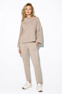Kadın Norah Yakası Detaylı Regular Fit Sweatshirt-Vizon