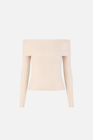 Kadın Omzu Açık Detaylı Triko - Krem