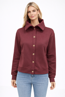 Kadın Önden Düğmeli Sweatshirt %100 Pamuk - Bordo