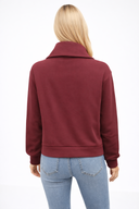 Kadın Önden Düğmeli Sweatshirt %100 Pamuk - Bordo