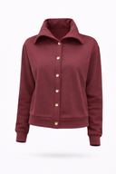 Kadın Önden Düğmeli Sweatshirt %100 Pamuk - Bordo