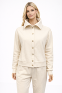 Kadın Önden Düğmeli Sweatshirt %100 Pamuk - Kemik