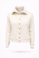 Kadın Önden Düğmeli Sweatshirt %100 Pamuk - Kemik