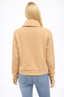 Kadın Önden Düğmeli Sweatshirt %100 Pamuk - Sarı