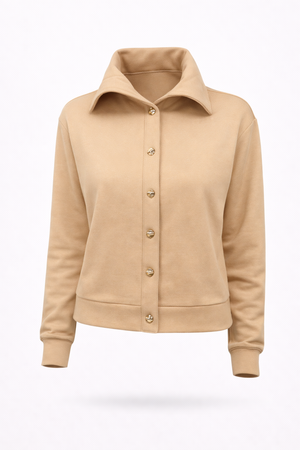 Kadın Önden Düğmeli Sweatshirt %100 Pamuk - Sarı